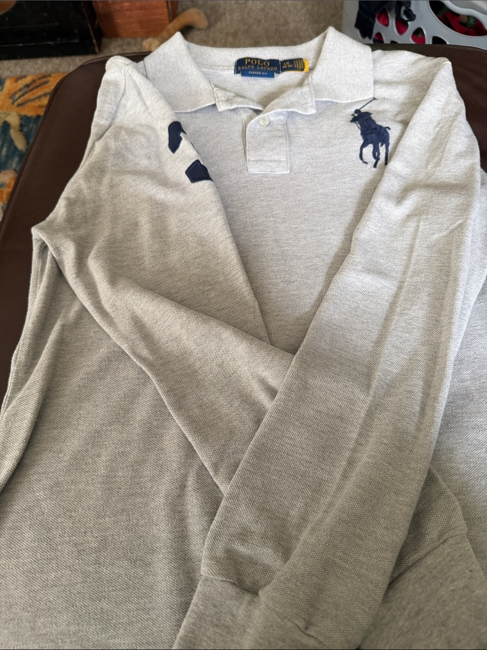 Polo by Ralph Lauren Light Gray Long-Sleeve Polo with Navy Pony